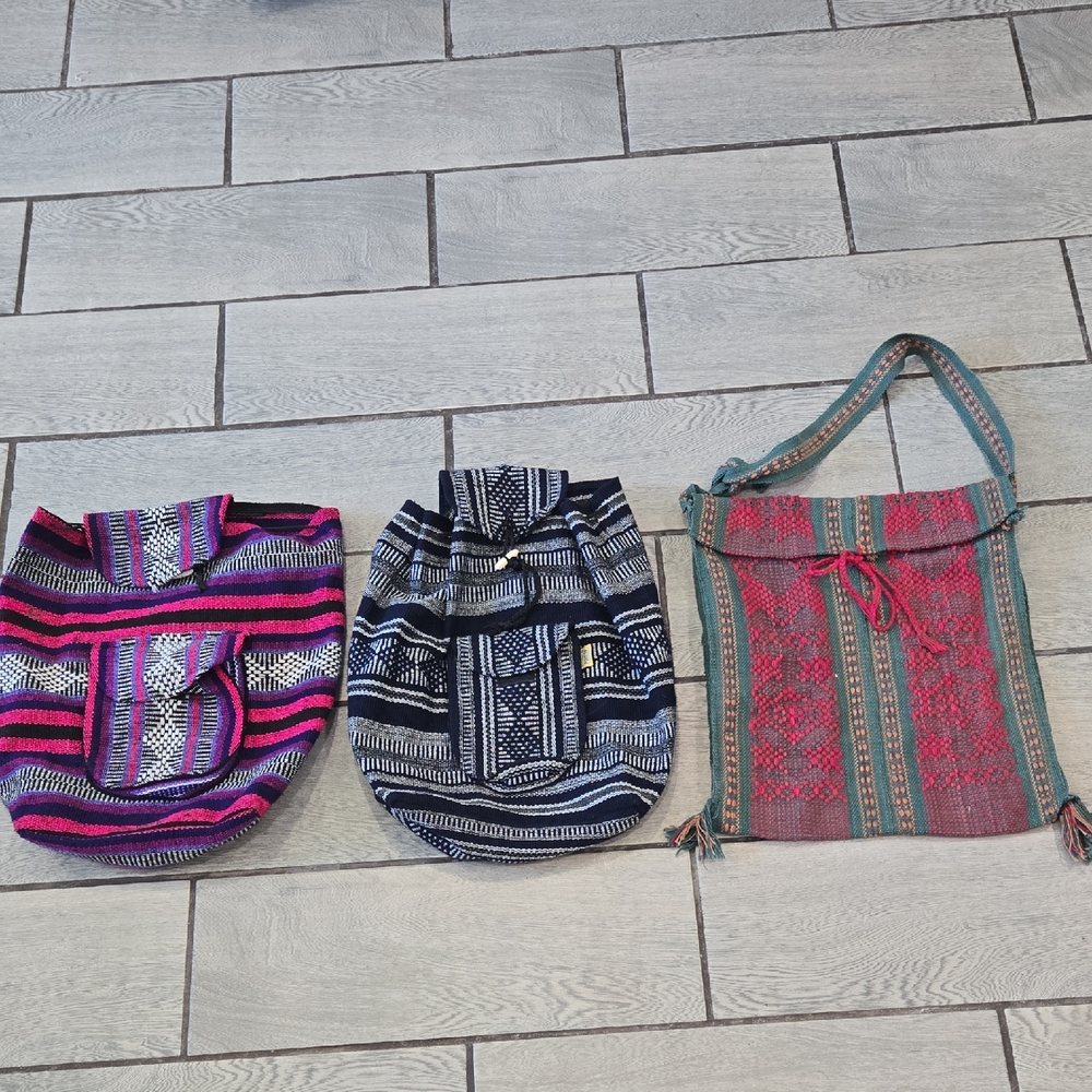 Boho Woven Backpack & Tote Bag Setโ โ 3 Pieces